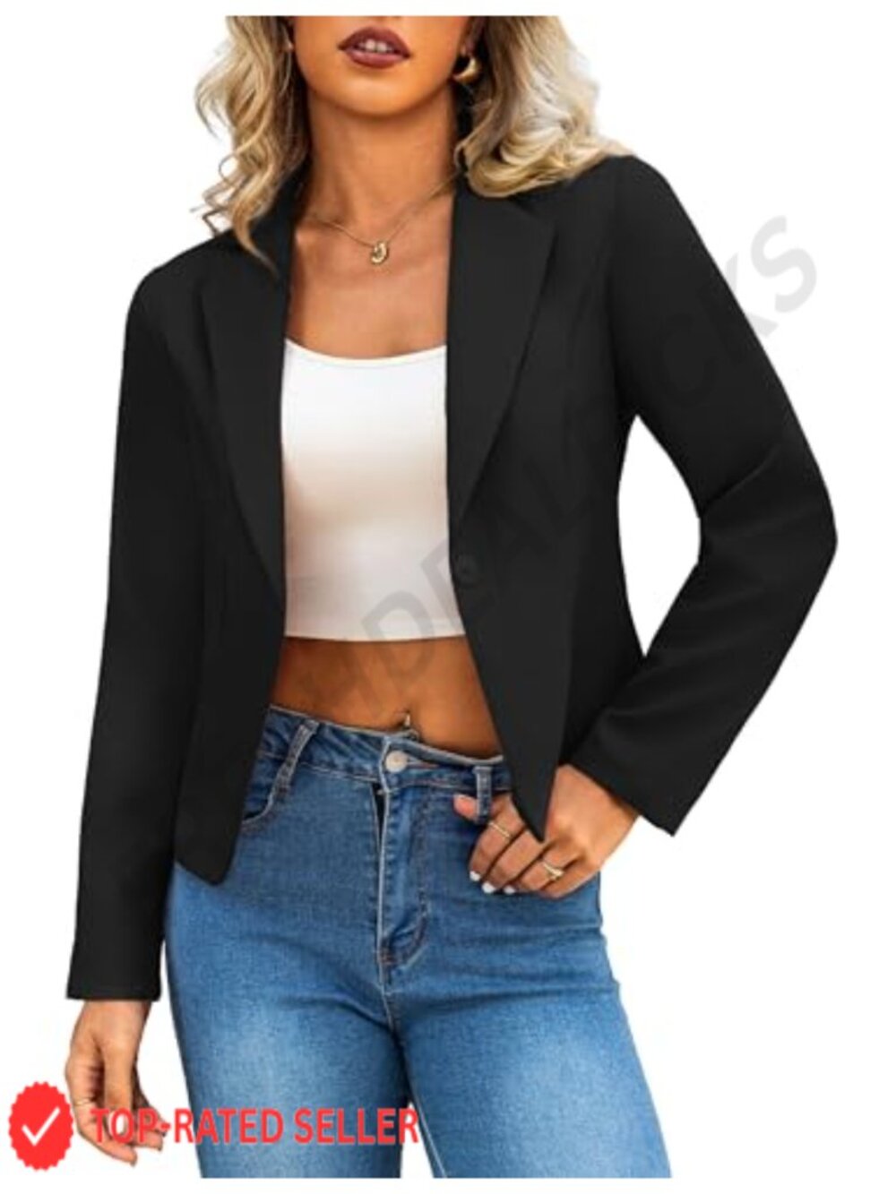Women's Cropped Blazer Lightweight Business Casual Lined Long Sleeve Jacket